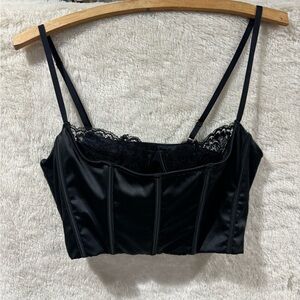 Rose & Vine Black Lace Trim Corset Top with Adjustable Straps